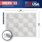 BNX TruFilter 16x20x1 MERV 13 (12-Pack) AC Furnace Air Filter - MADE IN USA - Electrostatic Pleated Air Conditioner HVAC AC Furnace Filters - Removes Pollen, Mold, Bacteria, Smoke