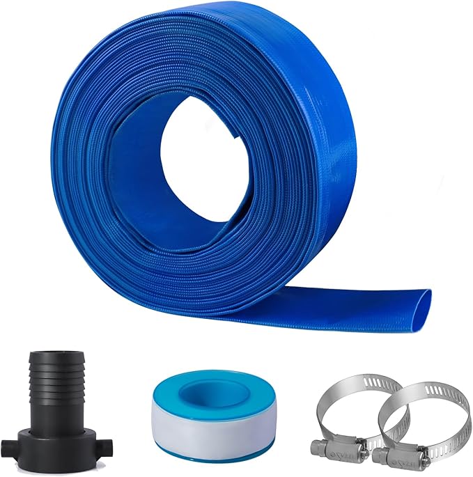 Eastrans 1 1/2 in x 100 ft Pool Backwash Hose Kit with Female NPT Adapter,Heavy Duty Discharge Pump Hose for Swimming Pool,Reinforced Pool Drain Hose with 2 Clamps and Thread Seal Tape,6 Bar