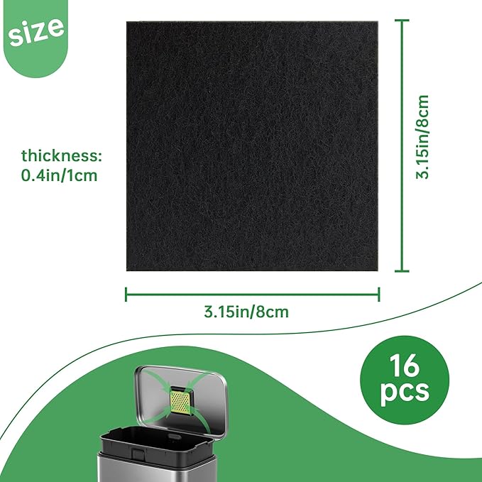 16-Pack Trash Can Odor Absorbing Filter Refills Compatible with EKO Trash Can, Activated Charcoal Deodorizer Stick-On Filters - Garbage Can Odor Eliminator and Absorber for Indoor and Outdoor Bins
