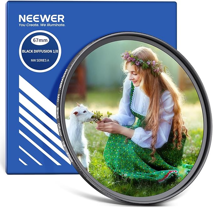 NEEWER 67mm Black Diffusion 1/8 Filter Soft Dreamy Cinematic Effect Filter Ultra Slim Water Repellent Scratch Resistant Optical Glass, Multi Nano Coatings for Video/Vlog/Portrait Photography