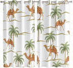 2 Panel Kitchen Cafe Curtains, Desert Camels Sunlight Filtering Nature Air Through, Home Decor Window Covering Tier Curtains for Bedroom Living Room 80W x 63L inch Tropical Date Palm Trees Animal
