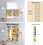 Sunflowers Living Room Curtains 84 Inch Length, Window Curtains Tab Top, Yellow Flowers Butterfly Farmhouse Black Plaid Light Filtering Window Treatments Drapes 42"x84" 2 Panel