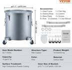 VEVOR 10 Gallon Fryer Grease Bucket, Oil Disposal Bucket Caddy on Wheels, Rust-proof Coated Carbon Steel Fryer Oil Transport Container with Filter Bag, Lid & Lock Clips for Cooking Oil Filtering