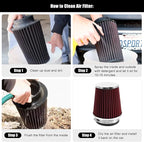 RYANSTAR RACING 89mm 3.5" High Flow Round Tapered Cone Closed-Top Washable Clamp-On Dry Air Filter Narrow
