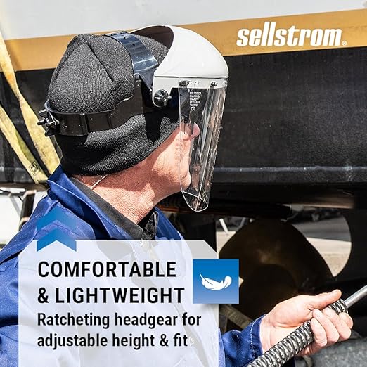 Sellstrom Advantage Face Shield - Lightweight Mask with Crown & Ratchet Headgear, for Work, Grinding, Cutting - ANSI Z87.1 - Clear Uncoated Polycarbonate Window
