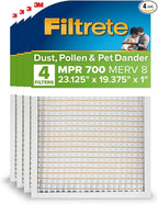 Filtrete 23 1/8x19 3/8x1 AC Furnace Air Filter, MERV 8, MPR 700, Tough on Pollen, Easy on Airflow, 3-Month Pleated 1-Inch Electrostatic Air Cleaning Filter, 4-Pack