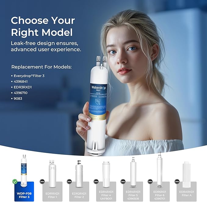 Waterdrop Plus EDR3RXD1 Replacement for Everydrop® Filter 3, 4396841, 4396710, 46-9083, 46-9030, NSF/ANSI 401&53 Refrigerator Water Filter