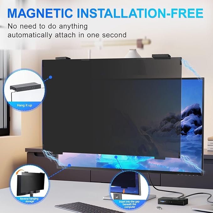 2Pack Magnetic 27 Inch Privacy Screen for Computer Monitor 16:9 Aspect Ratio, Hanging Removable Anti-Blue/Glare Protector Film, Anti Spy Desktop Security Private Filter 27in