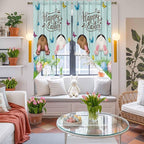Swag Curtain Valances for Kitchen Windows,Happy Easter Bunny Butt Egg Floral Short Rod Pocket Window Valance,Spring Plant on Aqua Wood Swag Topper for Bedroom Living Room,2 Panels 36x45in