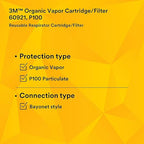 3M 60921 P100 Respirator Cartridge/Filter, NIOSH Approved, 1 Pair, OV/P100, Helps Protect Against Organic Vapors, Asbestos, Silica, and Particulates, Painting, Chemical Clean-up, Maintenance