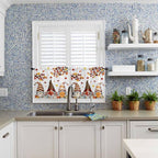 Fall Kitchen Curtain Set, Orange Yellow Thanksgiving Maple Leaf Gnomes Pumpkin Window Valance and Tiers 24" Length, Light Filtering Short Curtains Valance for Cafe Bathroom Bedroom 54"x18"