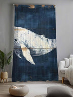 Sheer Curtains 108 Inches Long, Ocean Whale Blue Semi Sheer Curtains Light Filtering Window Treatment, Coastal Vintage Wooden Grain Privacy Voile Drapes for Living Room Bedroom 52x108 Inch