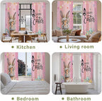 Easter Kitchen Curtains, Spring Rabbit Eggs Flowers Flags Leaves Wood Grain Light Filtering Window Curtain Panels, 2Pcs Rod Pocket Window Treatments Set for Living Room Bathroom Bedroom 52x72 Inches