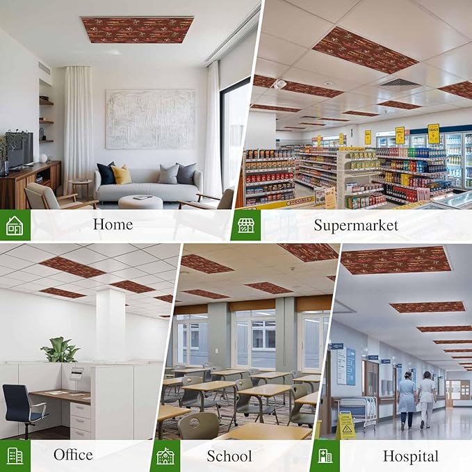 Cowboys Horses 3 Pcs Fluorescent Light Covers 4 x 2 Feet, Desert Ethnic Winds Dark Brown Background Covers for Ceiling Lights Magnetic Light Cloth Filter for Classroom Office Home
