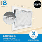 Simply 17x21x1 Air Filter, Merv 8, 6 Pack, For Home AC Furnace & HVAC (Actual Size: 16.75"x20.75"x0.75") DUST, Pet, & Allergy Control