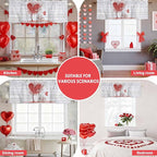 Valentine's Day Valance Curtains for Kitchen, Red Love Trees Bicycles Balloons Wood Grain Privacy Rod Pocket Valance Curtain, Light-Filtering Window Treatment for Bedroom Bathroom, 42"x18"