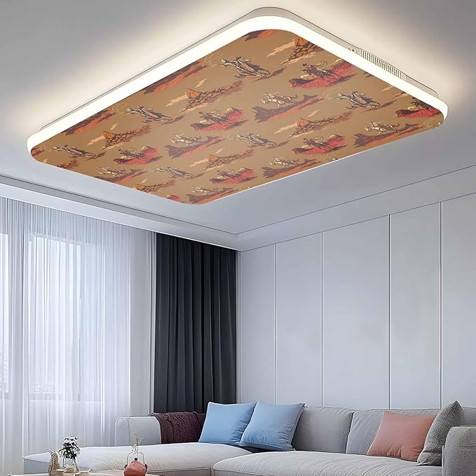 Cowboys Horses 3 Pcs Fluorescent Light Covers 4 x 2 Feet, Desert Ethnic Winds Brown Background Covers for Ceiling Lights Magnetic Light Cloth Filter for Classroom Office Home