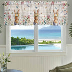 Easter Curtain Valances for Windows, Kitchen Valance Window Treatment, Spring Bunny Butterfly Botanical Wooden Grain Light Filtering Block Curtains for Bathroom/Bedroom/Living Room 60'' x 18''