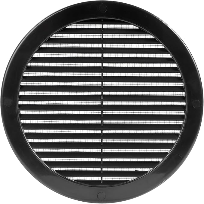 Vent Systems 8" Inch (Opening Dimensions) - Pack of 2 - Black Soffit Vent Cover - Plastic Round Air Vent Grille - Built-in Mesh Screen - HVAC Register Louver for Bathroom, Home, Kitchen