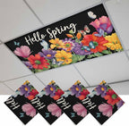 Fluorescent Light Covers for Ceiling Lights Hello Spring Magnetic Light Filters 4 Pack 4x2 ft Butterfly Colorful Spring Floral Ceiling Lights Cover for Classroom Office School Home Drop Lamp Decor