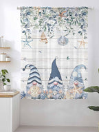 Sheer Curtains 63 Inch Length, Coastal Eucalyptus Leaf Semi Sheer Curtains Light Filtering Window Treatment, Ocean Blue Gnomes Starfish Wood Grain Privacy Voile Drapes for Living Room 52x63 Inch
