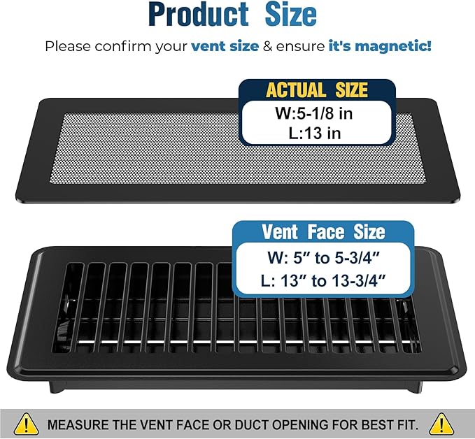 Magnetic Vent Covers with Vent Screen 5.1x13 Inch, Black Mesh Vent Covers for Floor, Wall, Ceiling Air Vents to Block Dust, Pet Hair, Fits Standard HVAC Floor Registers in Home, RV, 3 Pack