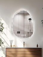 LUVODI Lighted LED Bathroom Mirror: 36”x28”Irregular Stone Pattern Frosted Wall Vanity Mirror with Bright Back Lit - Modern Dimmable Smart Mirror Anti Fog with Touch Switch Sensor for Restroom Bedroom