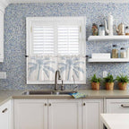 Summer Coconut Tree on Vintage Wood Grain Window Valance Curtains, Seaside Plants Light Filtering Kitchen Valance with 3-inch Rod Pocket for Living Room Bathroom Bedroom,2 Panel,27.5x36In
