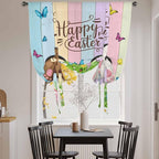 Tie Up Curtains,Happy Easter Rabbit Butt Egg on Daisy Leaf Adjustable Rod Pocket Window Shade Curtain Drape Bufferfly on Wood Barn Tie-Up Valance for Kitchen Bedroom Living Room Windows,52"x63"