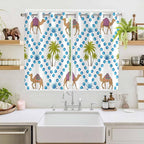 2 Panel Kitchen Cafe Curtains, Camels Palm Trees Sunlight Filtering Nature Air Through, Home Decor Window Covering Tier Curtains for Living Room 104W x 72L inch Tropical Desert Animal Plants Polka Dot