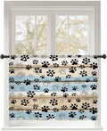 Sheer Curtains 45 Inch Length, Blue Dog Paw Print Semi Sheer Curtains Light Filtering Window Treatment, Vintage Farmhouse Rustic Wooden Grain Privacy Voile Drapes for Living Room Bedroom 52x45 Inch