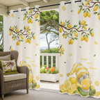 Summer Outdoor Curtains for Patio Lemon Gnome Leaf Linen Texture Waterproof Outside Curtains with Grommet Top Weatherproof Curtain for Cabana Pergola Gazebo, 1 Panel, 54" W x 95" L