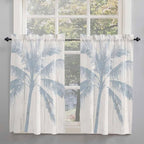 Summer Coconut Tree on Vintage Wood Grain Window Valance Curtains, Seaside Plants Light Filtering Kitchen Valance with 3-inch Rod Pocket for Living Room Bathroom Bedroom,2 Panel,42x54In
