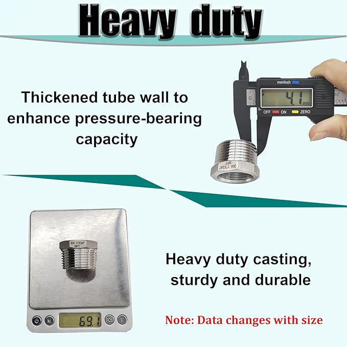 3/8" NPT Male to 1/4" NPT Female Hex Bushing Reducer, 304 Stainless Steel NPT Reducing Adapter Pipe Fitting, Heavy Duty Pipe Hex Bushing for Reducing Pipe (3/8” MNPT x 1/4” FNPT)