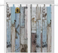 Blue Grey Wooden Living Room Curtains 84 Inch Length, Window Curtains Tab Top, Farmhouse Barn Sunflowers Retro Light Filtering Window Treatments Drapes 42"x84" 2 Panel
