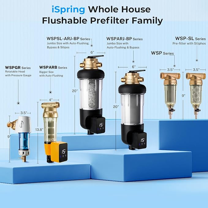 iSpring WSP-1000SL Reusable Whole House Spin Down Sediment Water Filter, Siliphos Helps Prevent Scale and Corrosion, 1" MNPT + 3/4" FNPT, 1000 Micron