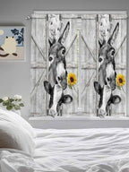 Grey Farmhouse Living Room Curtains 72 Inches Length, Vintage Sunflowers Animals Printed Window Treatment Curtain Drapes, Light Filtering Drapes for Bedroom Laundry Room, 52"x72", 2 Panels