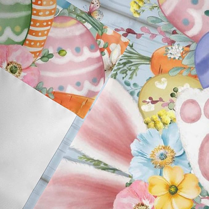 Easter Curtain Valances for Windows, Kitchen Valance Window Treatment, Spring Eggs Rabbit Ear Flowers Wooden Grain Light Filtering Block Curtains for Bathroom/Bedroom/Living Room 42'' x 18''