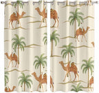 2 Panel Kitchen Cafe Curtains, Date Coconut Tree Sunlight Filtering Nature Air Through, Home Decor Window Covering Tier Curtains for Living Room 104W x 84L inch Desert Camels Botanical Tropical Beige