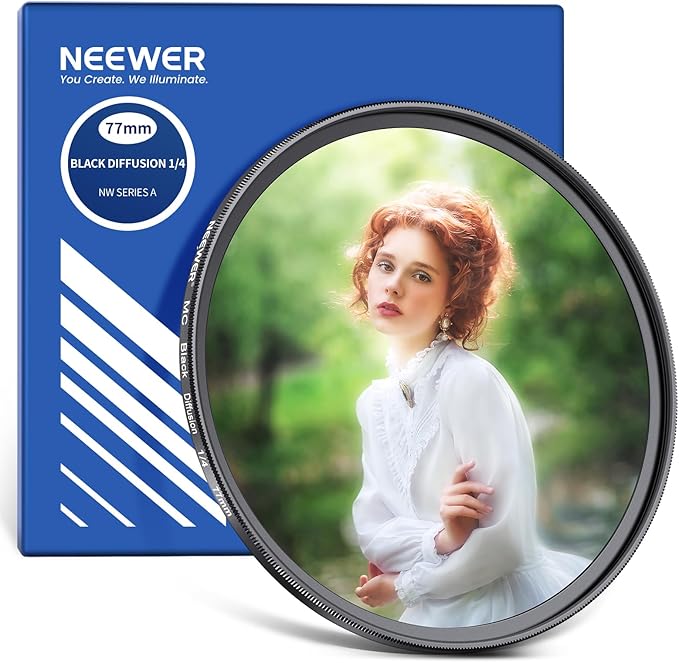 NEEWER 77mm Black Diffusion 1/4 Filter Dreamy Soft Cinematic Effect Filter Ultra Slim Water Repellent Scratch Resistant Optical Glass Multiple Nano Coatings for Video/Vlog/Portrait Photography