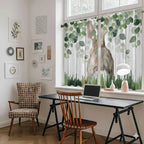 Easter Kitchen Curtains, Country Rabbit Botanical Leaves Wooden Grain Light Filtering Window Curtain Panels, 2Pcs Rod Pocket Window Treatments Set for Study Room Bathroom Bedroom 52x54 Inches