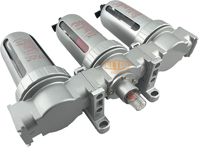 3/8" NPT MID FLOW 3 Stages Filter Coalescing Desiccant Dryer System For Compressed Air Lines, Poly Bowls, Great For Paint Spray And Plasma Cutter (MANUAL DRAIN)