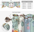 Easter Tie Up Valance Curtains for Windows, Kitchen Curtains Window Shades, Spring Watercolor Bunny Eggs Wood Grain Teal Blue Light Filtering Roman Curtain Valances for Bedroom/Bathroom/Cafe 42"x12"