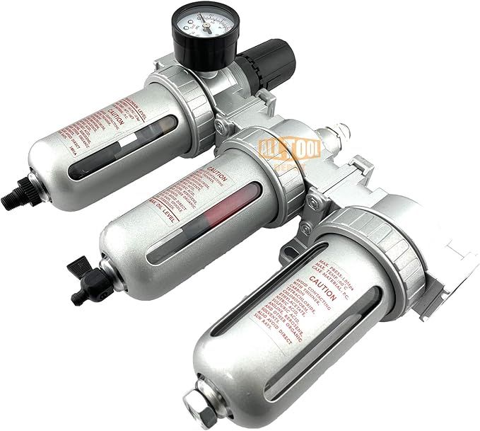 1/4" NPT MID FLOW Filter Regulator Coalescing Desiccant Dryer System For Compressed Air Lines, Poly Bowls, Great For Paint Spray And Plasma Cutter (AUTO DRAIN)