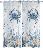 Oceans Outdoor Curtains for Patio Crabs Marine Life Shell Starfish Blue Waterproof Outside Curtains with Grommet Top Weatherproof Curtain for Cabana Pergola Gazebo, 2 Pack, 54" W x 95" L