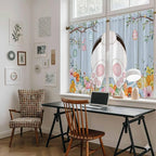 Easter Kitchen Curtains 45 Inch Long 2 Panel Set,Rod Pocket Window Treatment,Spring Watercolor Bunny Eggs Flower Wood Grain Blue Light Filtering Short Curtains & Drapes Laundry 52"W x 45"L