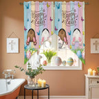 Swag Curtain Valances for Kitchen Windows,Happy Easter Rabbit Butt Egg on Daisy Leaf Short Rod Pocket Window Valance,Bufferfly on Wood Barn Swag Topper for Bedroom Living Room,2 Panels 36x36in