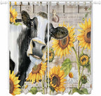Yellow Sunflowers Living Room Curtains 96 Inch Length, Window Curtains Tab Top, Farmhouse Cow Barn Doors Floral Butterfly Light Filtering Window Treatments Drapes 52"x96" 2 Panel