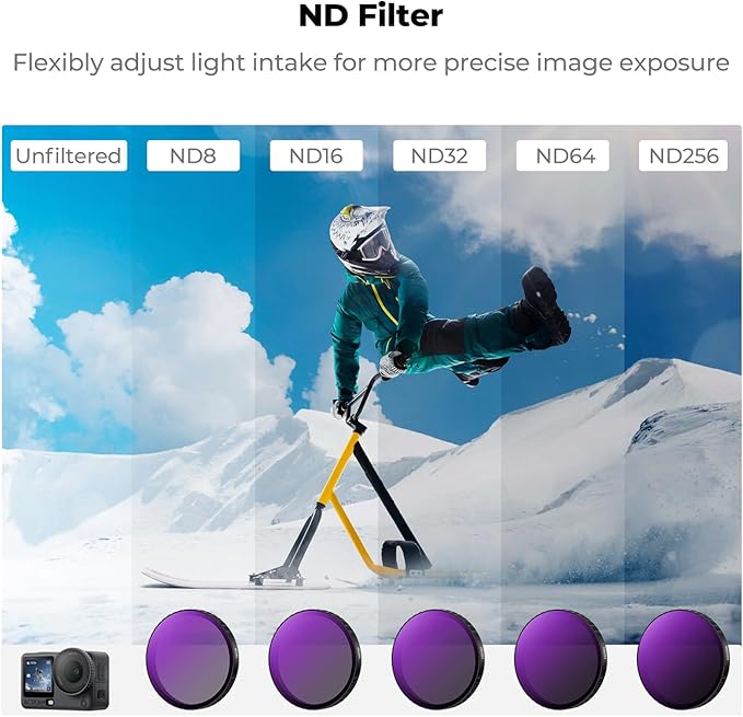 K&F CONCEPT Snap On ND Filter Kit Compatible with DJI Osmo Action 6, 4 Pack ND8 ND16 ND32 ND64 Light Reduction Neutral Density Filters HD Optical Glass/Multi-Coated Action Camera Accessories