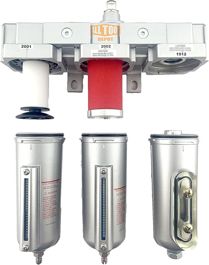 1/2" NPT HEAVY DUTY Industrial Grade 3 Stages Filter Coalescing Desiccant Dryer System For Compressed Air Lines, Metal Bowls, Great For Paint Spray And Plasma Cutter (MANUAL DRAIN)